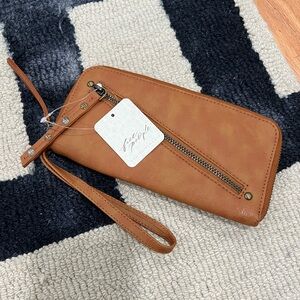 Free people Tan Leather Wristlet with Zipper Detail